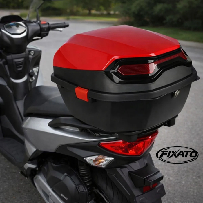 Cutie Portbagaj Moto / Scuter FIXATO, 43x37x30 cm, cu cheie și sistem antifurt, Negru cu Rosu [5]