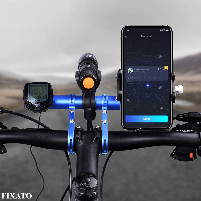 Extensie Ghidon Bicicleta, Trotineta Electrica, Scuter, Suport telefon, Pedometru, Claxon, 20 cm, include Banda Cauciuc anti-zgariere ghidon, FIXATO, Albastru [6]