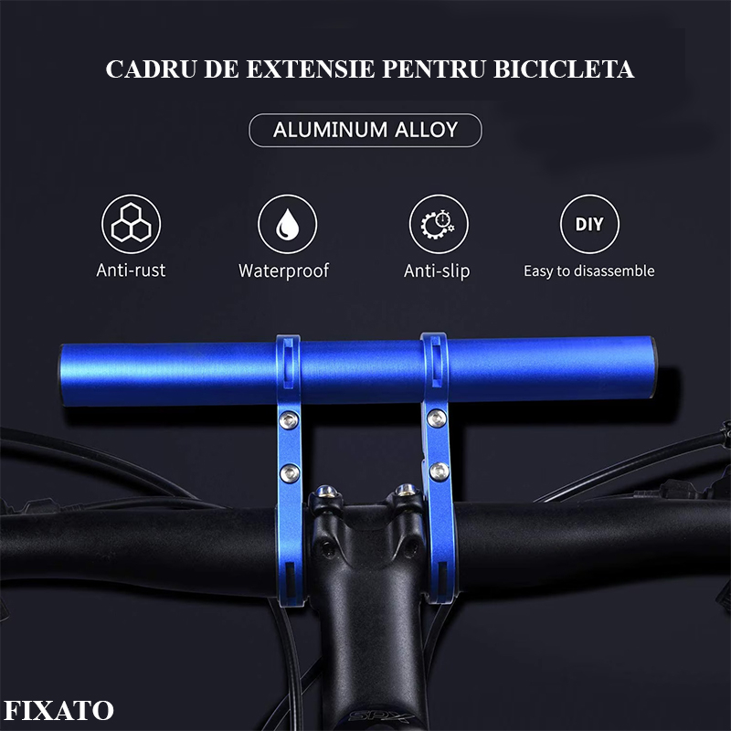 Extensie Ghidon Bicicleta, Trotineta Electrica, Scuter, Suport telefon, Pedometru, Claxon, 20 cm, include Banda Cauciuc anti-zgariere ghidon, FIXATO, Albastru [2]