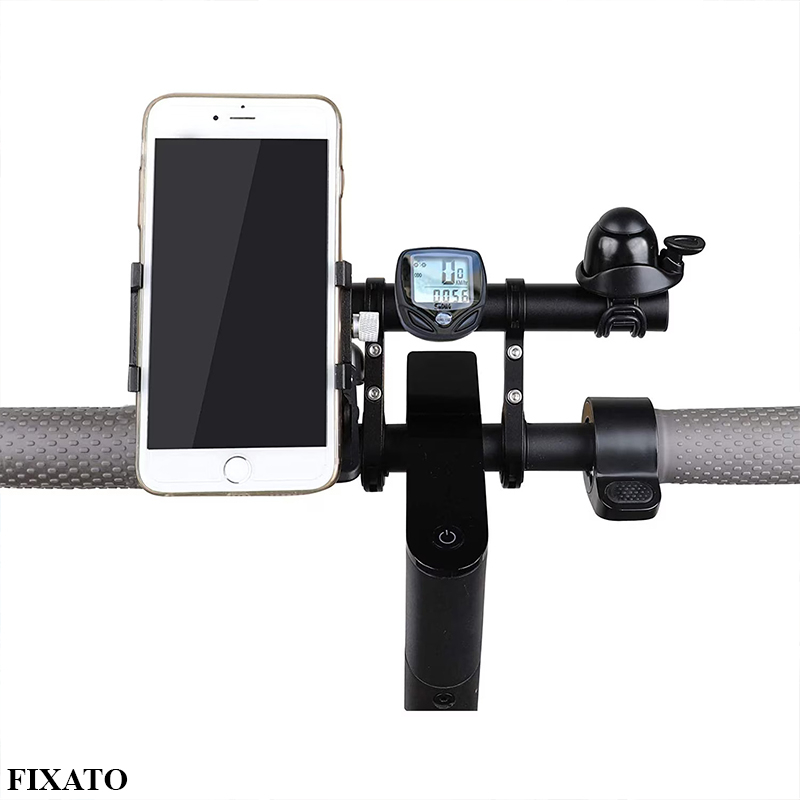 Extensie Ghidon Bicicleta, Trotineta Electrica, Scuter, Suport telefon, Pedometru, Claxon, 20 cm, include Banda Cauciuc anti-zgariere ghidon, FIXATO, Negru [9]