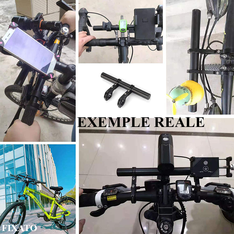 Extensie Ghidon Bicicleta, Trotineta Electrica, Scuter, Suport telefon, Pedometru, Claxon, 20 cm, include Banda Cauciuc anti-zgariere ghidon, FIXATO, Negru [8]