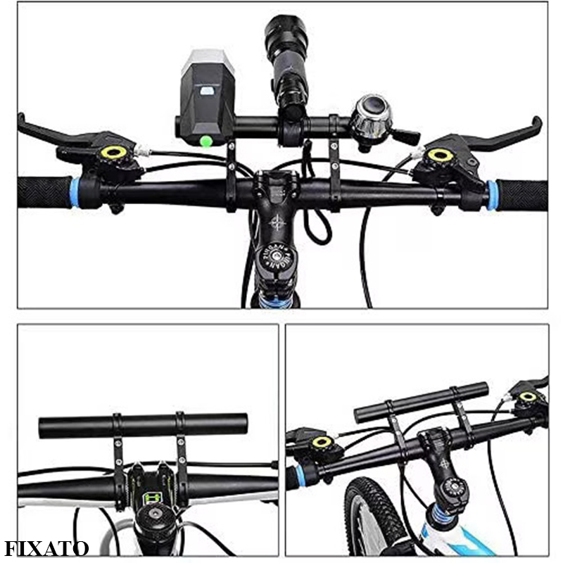 Extensie Ghidon Bicicleta, Trotineta Electrica, Scuter, Suport telefon, Pedometru, Claxon, 20 cm, include Banda Cauciuc anti-zgariere ghidon, FIXATO, Negru [3]