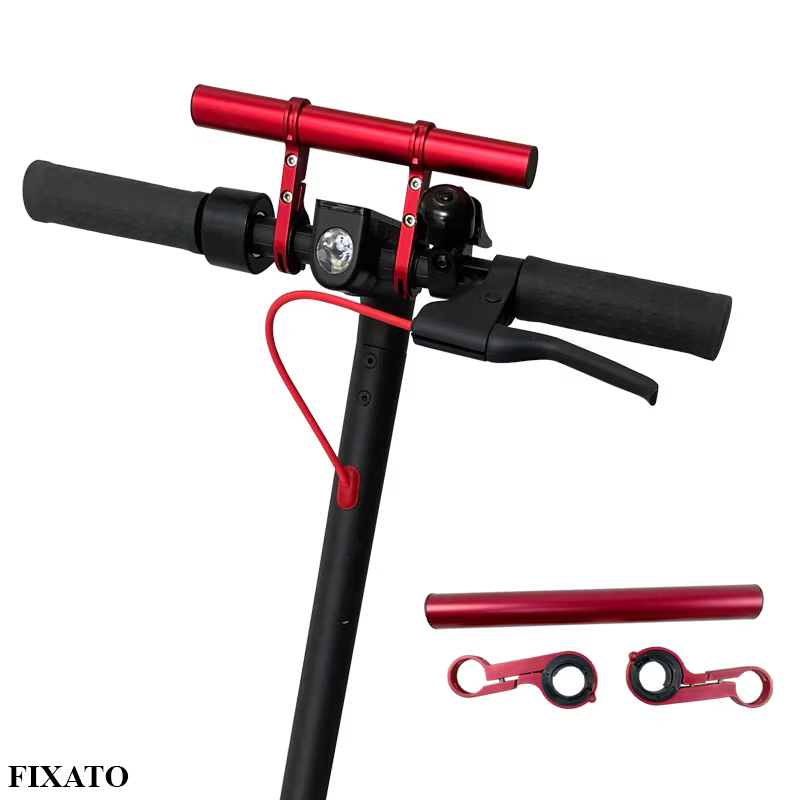Extensie Ghidon Bicicleta, Trotineta Electrica, Scuter, Suport telefon, Pedometru, Claxon, 20 cm, include Banda Cauciuc anti-zgariere ghidon, FIXATO, Rosu [4]