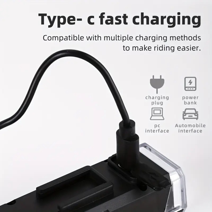 Far bicicleta fata LED, Lumină frontală puternică, cu unghi larg de 155 de grade, incarcare USB, baterie reîncărcabilă, suport din cauciuc cu prindere rapida, material ABS durabil, FIXATO, Negru [2]