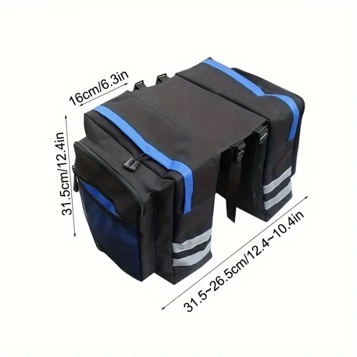 Geanta Dubla pentru Bicicleta, Poliester Rezistent, Curele Reglabile, Benzi Reflectorizante, Depozitare Extensibilă pentru Biciclete, FIXATO, Negru [4]