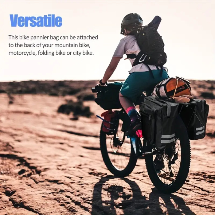 Geanta Dubla pentru Bicicleta, Poliester Rezistent, Curele Reglabile, Benzi Reflectorizante, Depozitare Extensibilă pentru Biciclete, FIXATO, Negru [2]