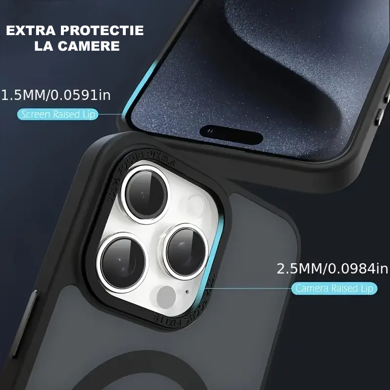 Husa de protectie compatibila cu iPhone 16 Pro, MagSafe, Impermeabil, Antizgarieturi, Anticadere, Semi-Transparenta cu Textura Mata, Neagra [5]