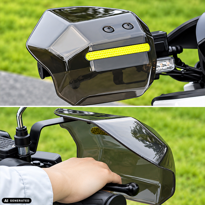 Set 2 x Aparatori Maini Universale pentru Motocicleta, Scuter, ATV, Quad Buggy, FIXATO, Protectii Ghidon cu Insertii Reflectorizante, Handguard-uri pentru Protectie Vant, Frig si Intemperii, Negru [3]