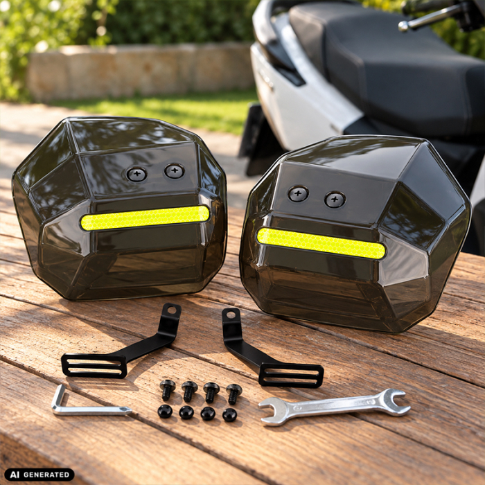 Set 2 x Aparatori Maini Universale pentru Motocicleta, Scuter, ATV, Quad Buggy, FIXATO, Protectii Ghidon cu Insertii Reflectorizante, Handguard-uri pentru Protectie Vant, Frig si Intemperii, Negru [5]