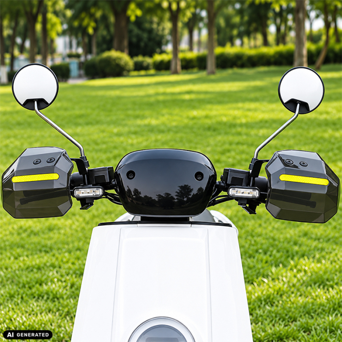 Set 2 x Aparatori Maini Universale pentru Motocicleta, Scuter, ATV, Quad Buggy, FIXATO, Protectii Ghidon cu Insertii Reflectorizante, Handguard-uri pentru Protectie Vant, Frig si Intemperii, Negru [4]