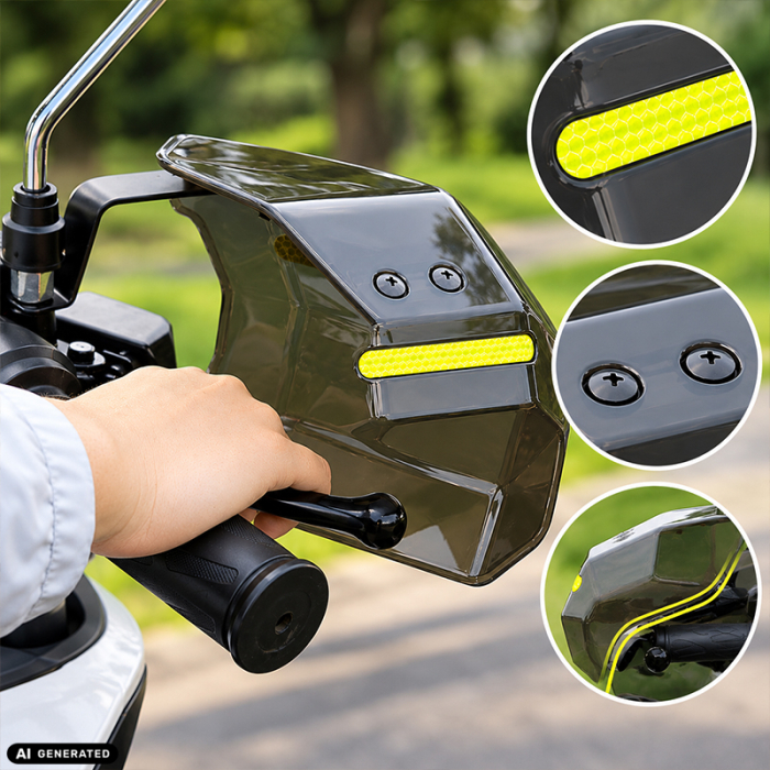 Set 2 x Aparatori Maini Universale pentru Motocicleta, Scuter, ATV, Quad Buggy, FIXATO, Protectii Ghidon cu Insertii Reflectorizante, Handguard-uri pentru Protectie Vant, Frig si Intemperii, Negru [2]