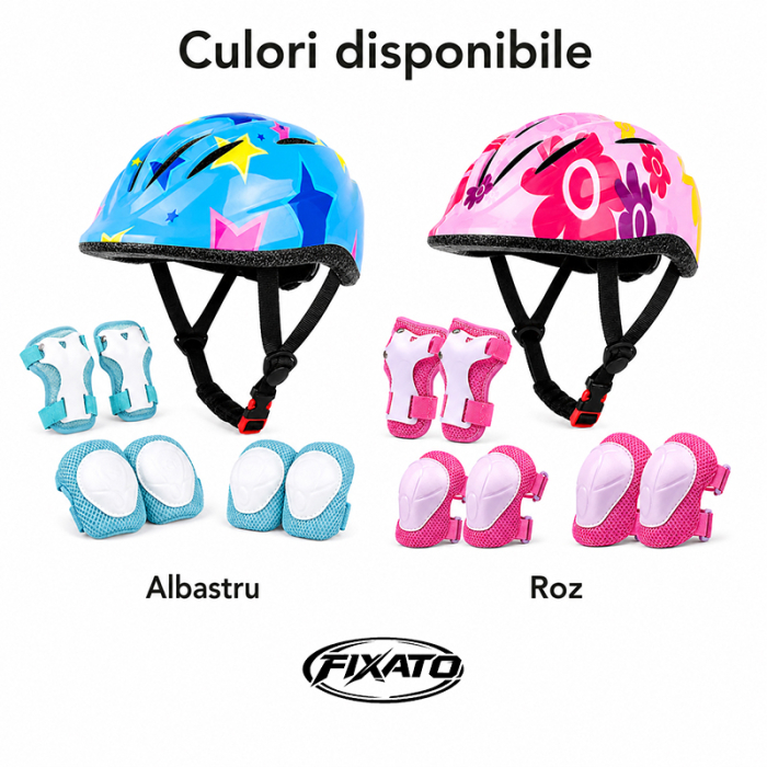 Set Protectie pentru Copii FIXATO 7 in 1, Casca pentru 3-8 ani, Genunchiere, Cotiere, Aparatori Incheieturi, pentru Bicicleta, Trotineta, Role, Marimea XS, Roz [5]