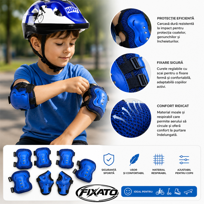 Set Protectie pentru Copii FIXATO, Casca 7 in 1 pentru Copil 3-14 ani, Genunchiere, Cotiere, Aparatori Incheieturi, pentru Ciclism, Patinaj, Skateboard, Ideal pentru Bicicleta, Trotineta, Role, Patine [3]