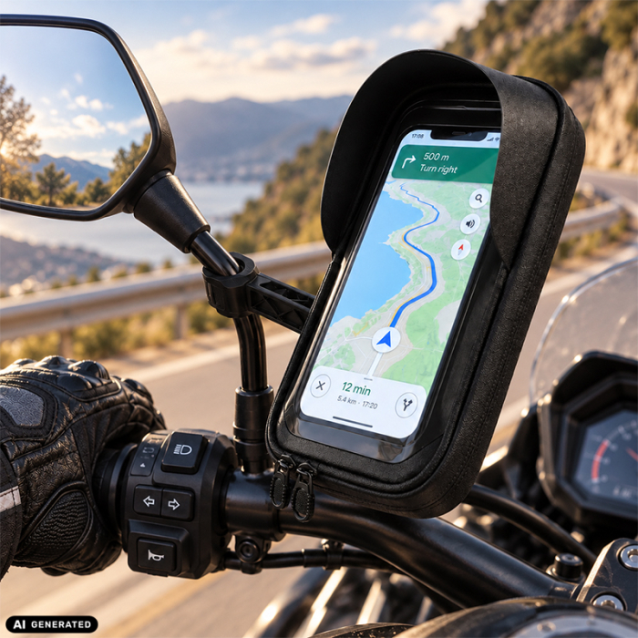 Suport de telefon, rezistent la apa, pentru Bicicleta/Motocicleta/Scuter/Trotineta, FIXATO, Prindere pe Oglinda, Negru [3]