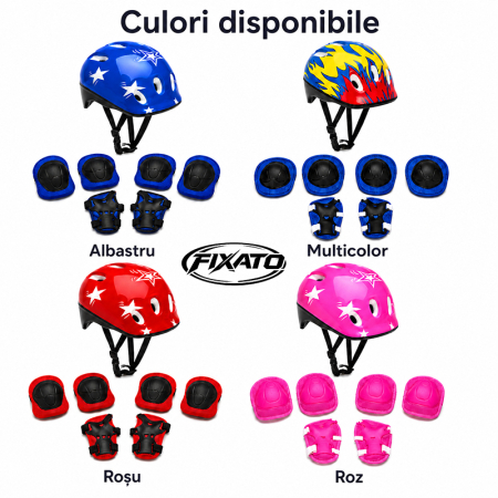 Set Protectie Pentru Copii 7 in 1 FIXATO, Casca pentru 4-12 ani, Genunchiere, Cotiere si Aparatori Incheieturi, pentru Ciclism, Patinaj, Skateboard, Multicolor [4]