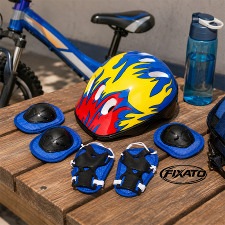 Set Protectie Pentru Copii 7 in 1 FIXATO, Casca pentru 4-12 ani, Genunchiere, Cotiere si Aparatori Incheieturi, pentru Ciclism, Patinaj, Skateboard, Multicolor [2]
