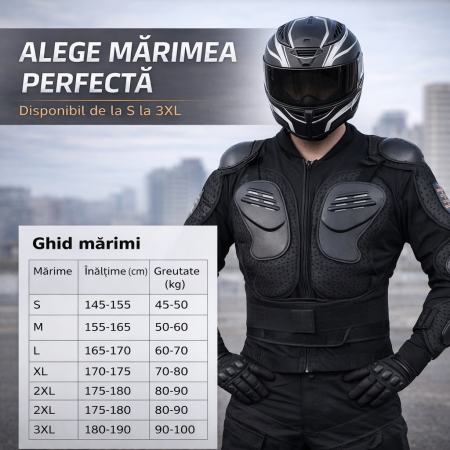 Armura de Protectie Moto FIXATO , Rezistenta, Ajustabila, Respirabila, Absorbtie a Socurilor, Pentru Moto, Scuter, Motocross, Ciclism, Skateboarding, Diverse Marimi, Negru [1]