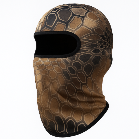 Cagule si bandane - Cagula Camuflaj FIXATO, Unisex, Protectie UV, Material elastic, respirabil, Marime universala, Earth Brown