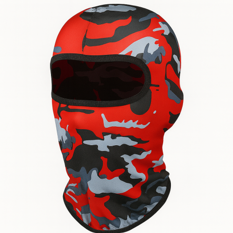 Cagule si bandane - Cagula Camuflaj FIXATO, Unisex, Protectie UV, Material elastic, respirabil, Marime universala, Fire Red