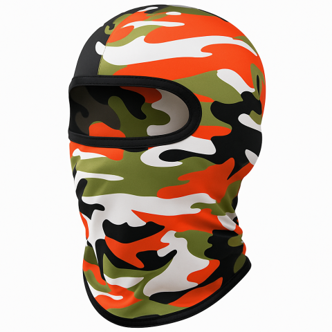 Cagule si bandane - Cagula Camuflaj FIXATO, Unisex, Protectie UV, Material elastic, respirabil, Marime universala, Jungle Blaze