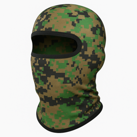 Cagule si bandane - Cagula Camuflaj FIXATO, Unisex, Protectie UV, Material elastic, respirabil, Marime universala, Pixel Green