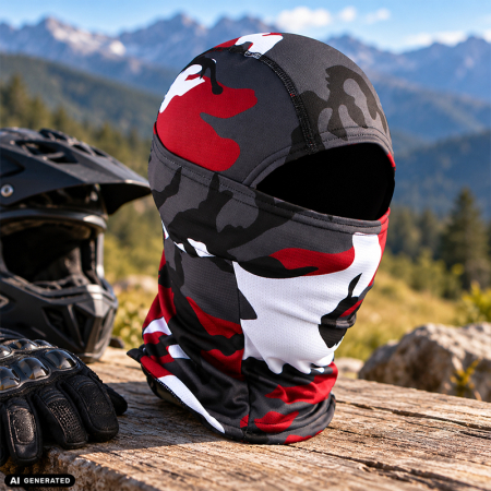 Cagula Tactica FIXATO, 6in1 Multifunctionala, Protectie UV, Material elastic, respirabil, Marime universala, Crimson Camo [3]