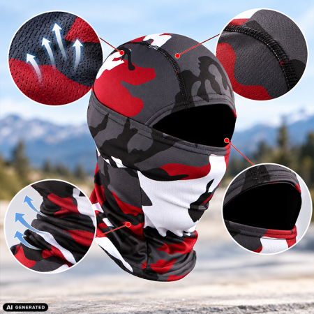Cagula Tactica FIXATO, 6in1 Multifunctionala, Protectie UV, Material elastic, respirabil, Marime universala, Crimson Camo [2]