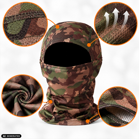 Cagula Tactica FIXATO, 6in1 Multifunctionala, Protectie UV, Material elastic, respirabil, Marime universala, Woodland [2]