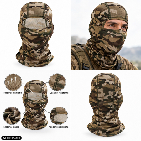 Cagula Tactica FIXATO, 6in1 Multifunctionala, Protectie UV, Material elastic, respirabil, Marime universala, Desert Camo [3]