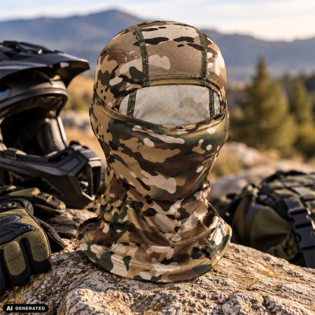 Cagula Tactica FIXATO, 6in1 Multifunctionala, Protectie UV, Material elastic, respirabil, Marime universala, Desert Camo [4]