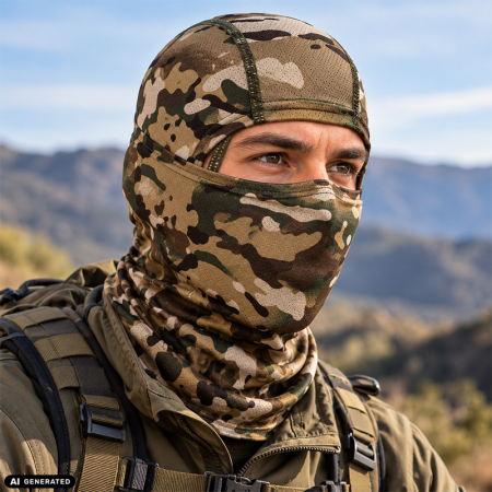 Cagula Tactica FIXATO, 6in1 Multifunctionala, Protectie UV, Material elastic, respirabil, Marime universala, Desert Camo [1]