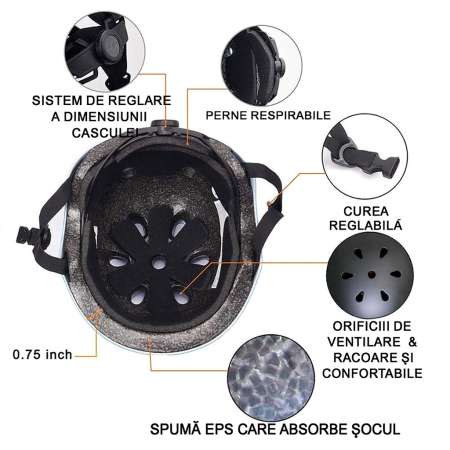 Casca de Protectie pentru Trotineta si Bicicleta, Ventilatie buna, Marime Reglabila, Ultra Usoara, Alb [5]