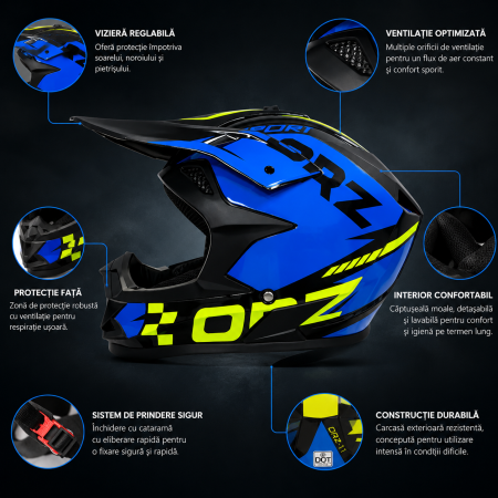 Casca Moto/Enduro FIXATO, Interior Confortabil, Ventilatie Multipla, Albastru cu Verde [1]