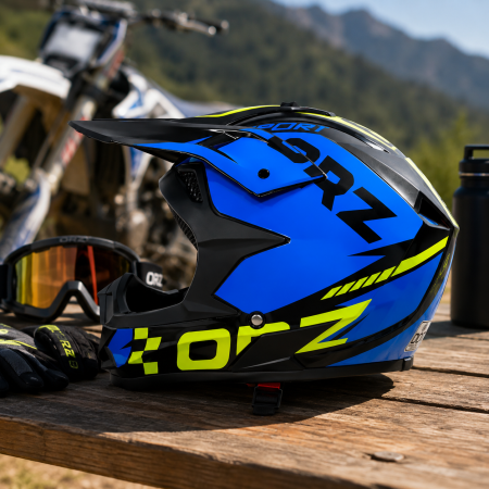 Casca Moto/Enduro FIXATO, Interior Confortabil, Ventilatie Multipla, Albastru cu Verde [3]