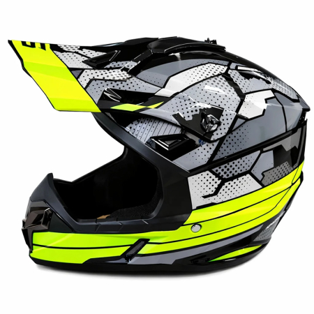 CASTI ENDURO / CROSS / ATV - Casca Moto/Enduro FIXATO, Interior Confortabil, Ventilatie Multipla, Gri cu Verde, L 59-60cm