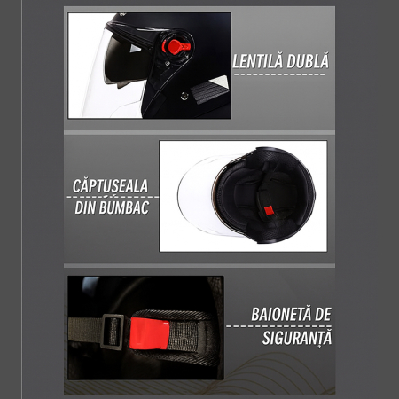 Casca Moto/Scuter FIXATO BK, Vizieră Dublă, Protecție UV, Ventilație Superioară, marime universala 54-59cm, Rosu [1]