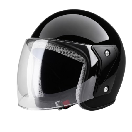 CASTI OPEN FACE - Casca moto/scuter FIXATO, cu vizor, marime universala 55-60cm, Negru Lucios