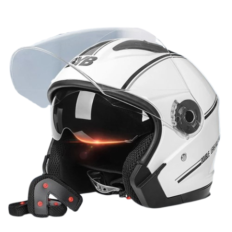 Casti - Casca Moto/Scuter FIXATO Italia, Viziera Dubla, Protectie UV, marime universala 56-62cm, Alba