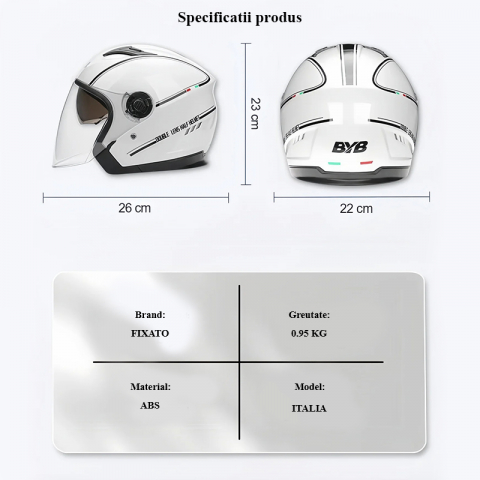 Casca Moto/Scuter FIXATO Italia, Viziera Dubla, Protectie UV, marime universala 56-62cm, Alba [2]