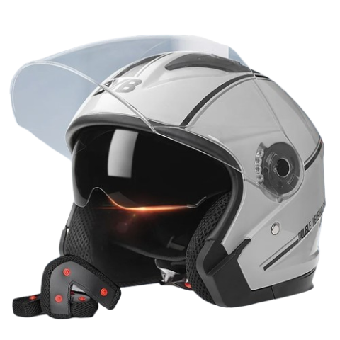 Casti - Casca Moto/Scuter FIXATO Italia, Viziera Dubla, Protectie UV, marime universala 56-62cm, Gr