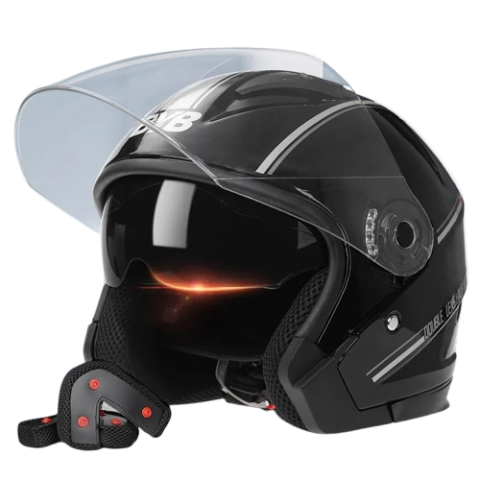 Casti - Casca Moto/Scuter FIXATO Italia, Viziera Dubla, Protectie UV, marime universala 56-62cm, Neagra