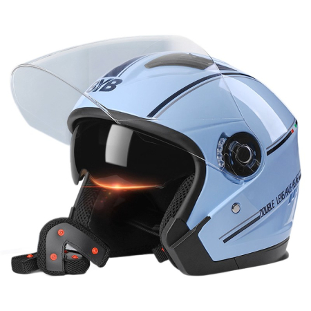 Casti - Casca Moto/Scuter FIXATO Italia, Viziera Dubla, Protectie UV, Marime universala 57-61cm, Albastru