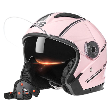 Casti - Casca Moto/Scuter FIXATO Italia, Viziera Dubla, Protectie UV, Marime universala 57-61cm, Roz