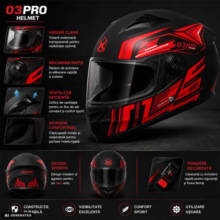 Casca Moto/Scuter FIXATO Phantom, Protectie UV, Viziera Dubla, Ventilatie buna si permeabilitate la aer, Marime universala 59-62 cm, Negru Rosu [1]