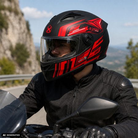 Casca Moto/Scuter FIXATO Phantom, Protectie UV, Viziera Dubla, Ventilatie buna si permeabilitate la aer, Marime universala 59-62 cm, Negru Rosu [2]
