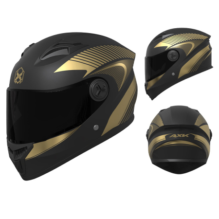 Casti - Casca Moto/Scuter FIXATO Phantom, Protectie UV, Viziera Dubla, Ventilatie buna si permeabilitate la aer, Negru Auriu, Marime universala 57-62 cm