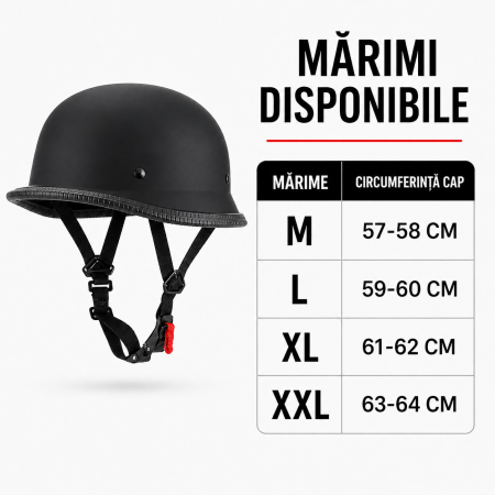 Casca Moto/Scuter FIXATO Retro German, Interior Confortabil, Prindere rapida, Negru Mat [3]