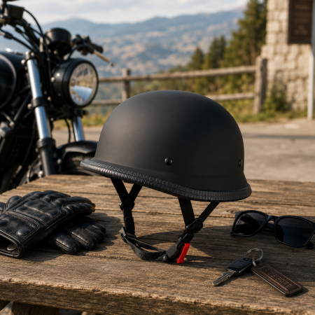Casca Moto/Scuter FIXATO Retro German, Interior Confortabil, Prindere rapida, Negru Mat [4]
