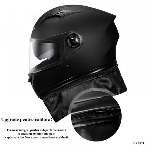 Casca Moto/Scuter FIXATO Ultra, Protectie UV, Viziera Dubla, Ventilatie buna si permeabilitate la aer, Esarfa de iarna detasabila, Negru lucios, Marime universala 54-62 cm [2]