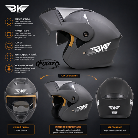 Casca Moto/Scuter Flip-Up FIXATO Nova, Viziera Dubla, Protectie UV, Gri, M 57-58cm [2]